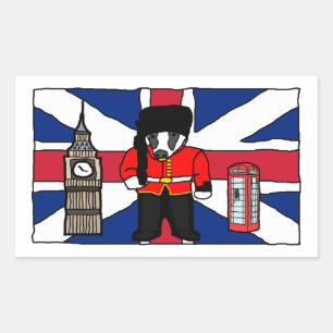 British Badger Big Ben Mobil Booth Travel Tecknad Rektangulärt Klistermärke