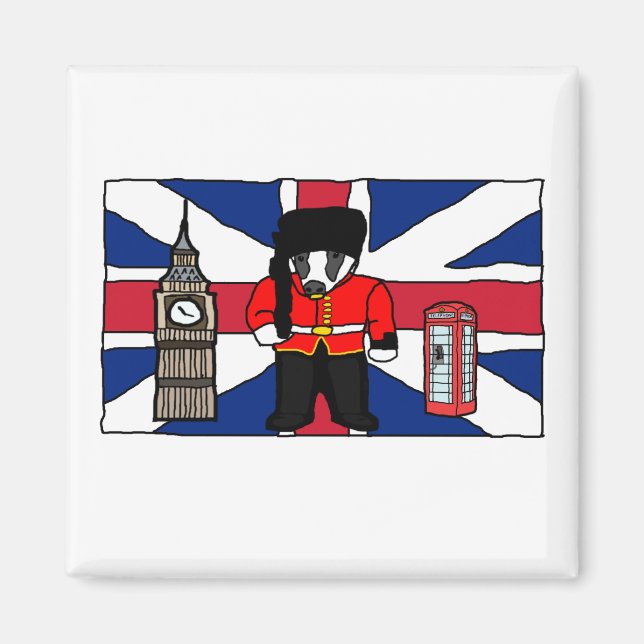 British Badger Tecknad med Big Ben och Flagga Magnet (Framsidan)