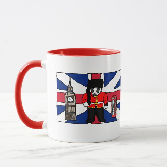 British Badger Tecknad med Big Ben och Flagga Mugg (Vänster)