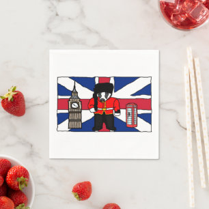 British Badger Tecknad med Big Ben och Flagga Pappersservett