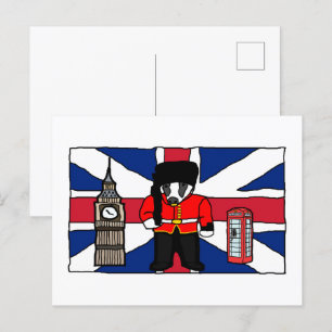 British Badger Tecknad med Big Ben och Flagga Vykort