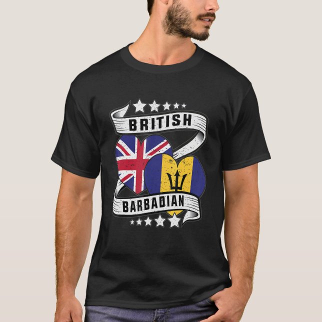 British Barbadian flagga HalBritish halv Barbadis T Shirt (Framsida)