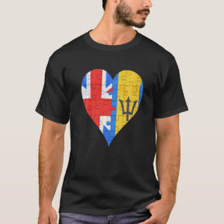 British Barbadian Flagga Heart T Shirt