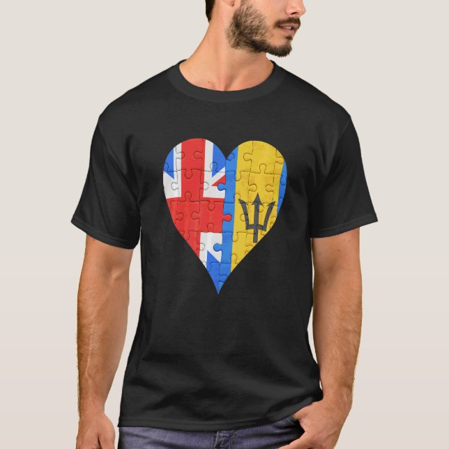 British Barbadian Flagga Heart T Shirt (Framsida)