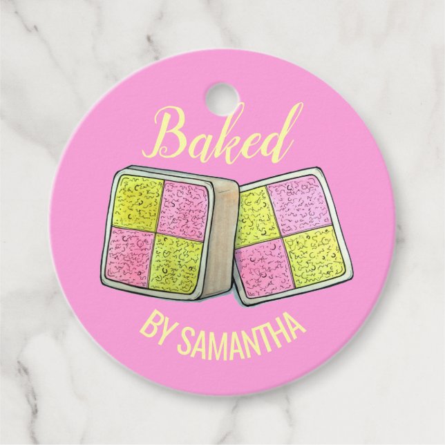 British Battenberg Marzipan Sponge cake bakad av Gåvor Etiketter (Framsida)