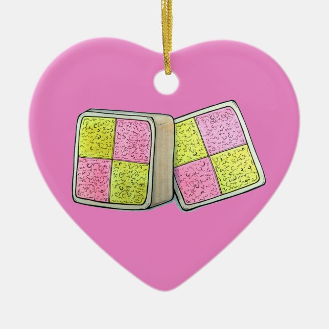 British Battenberg Marzipan Sponge Cake Bakery Julgransprydnad Keramik (Framsidan)