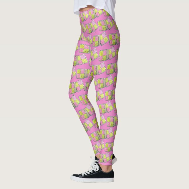 British Battenberg Marzipan Sponge Cake UK Food Leggings (Vänster)