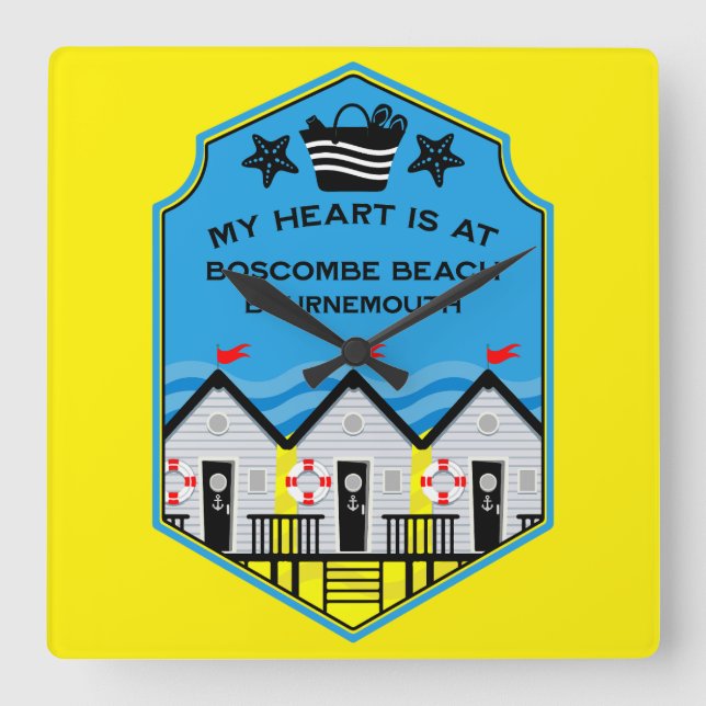 British Beach Hut Gifts and Decor Fyrkantig Klocka (Framsida)