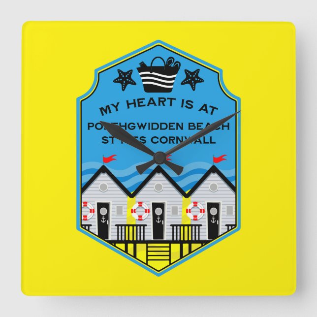 British Beach Hut Gifts and Decor Fyrkantig Klocka (Framsida)