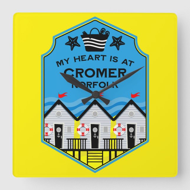 British Beach Hut Gifts and Decor Fyrkantig Klocka (Framsida)