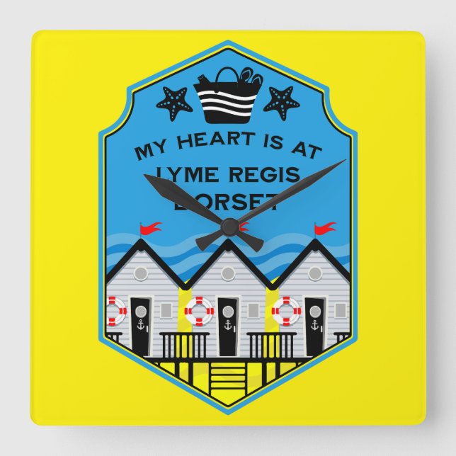British Beach Hut Gifts and Decor Fyrkantig Klocka (Framsida)