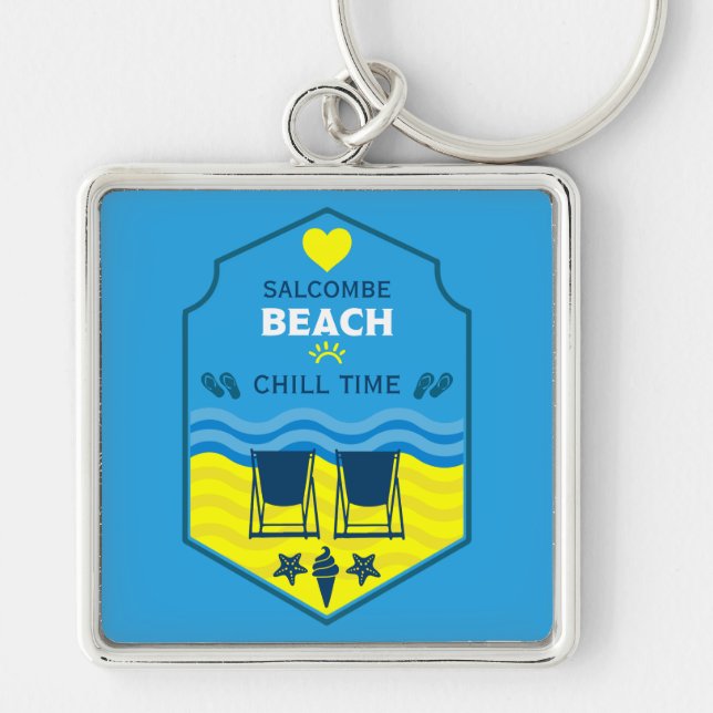 British Beach-ThERN Gift Fyrkantig Silverfärgad Nyckelring (Framsidan)