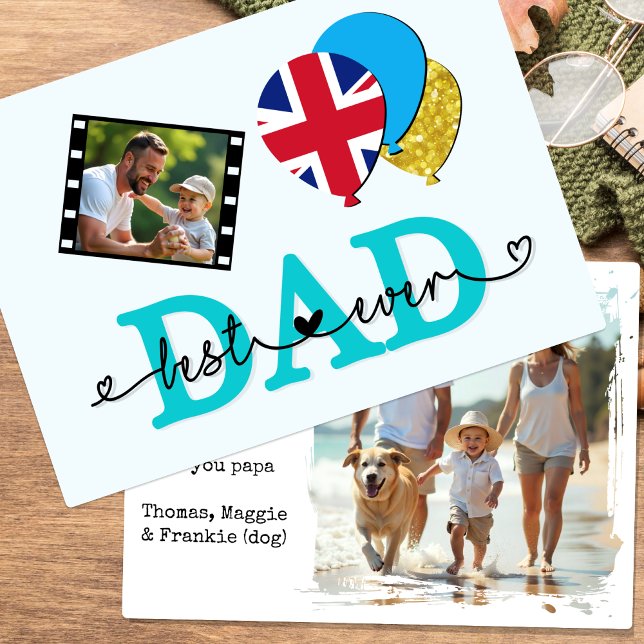 British Best Pappa någonsin Photo Card, Flagga UK  Kort (British Dad / Fathers Photo Card)