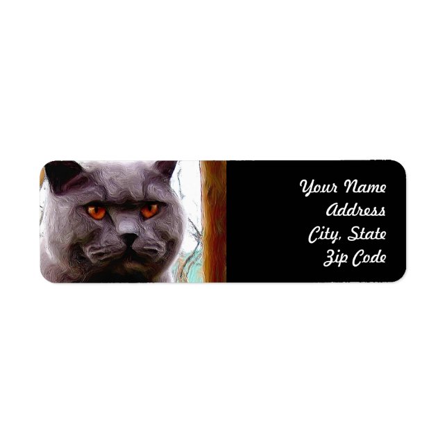 British Blue Cat Adressetiketters Returadress Etikett (Framsidan)
