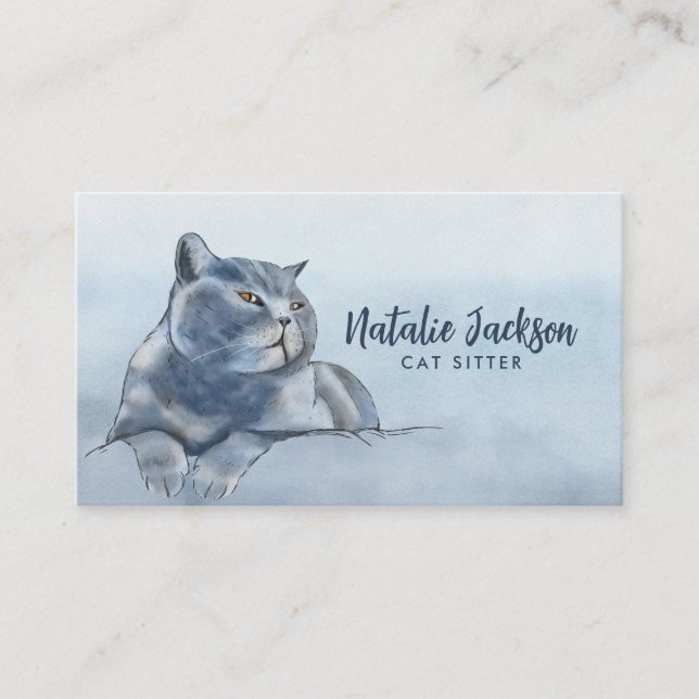 British Blue Cat Watercolor Visitkort (Framsida)
