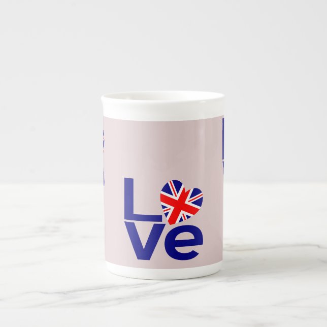 British Blue KÄRLEK Storbritannien Flagga Hjärta Benporslin Mugg (Framsidan)