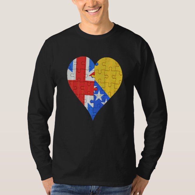 British Bosnian Flagga Heart T Shirt (Framsida)