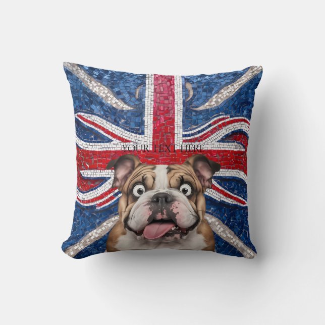 British Bulldog med Union Flagga som bakgrund Kudde (Framsida)