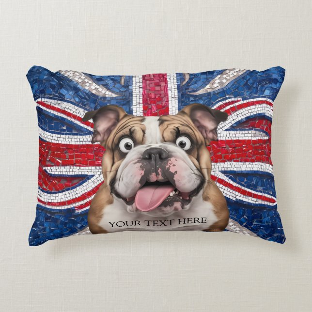 British Bulldog med Union Flagga som bakgrund Prydnadskudde (Framsidan)