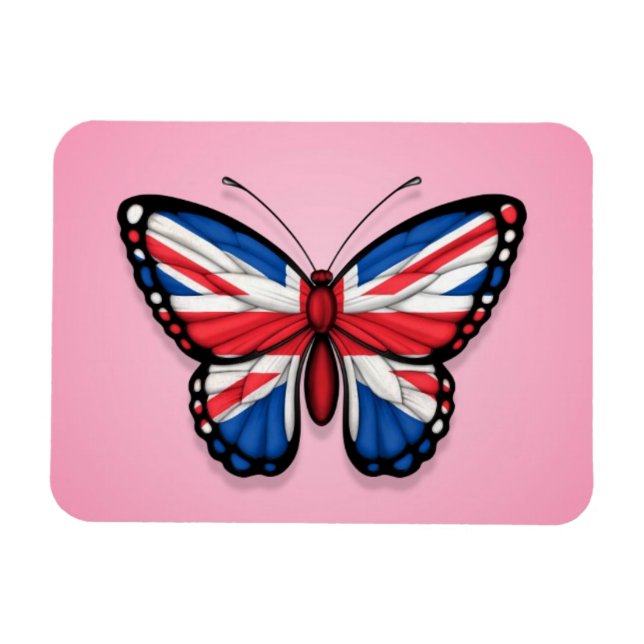 British Butterfly Flagga on Rosa Magnet (Horisontell)