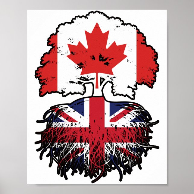 British Canada Träd Roots Flagga Poster (Framsidan)