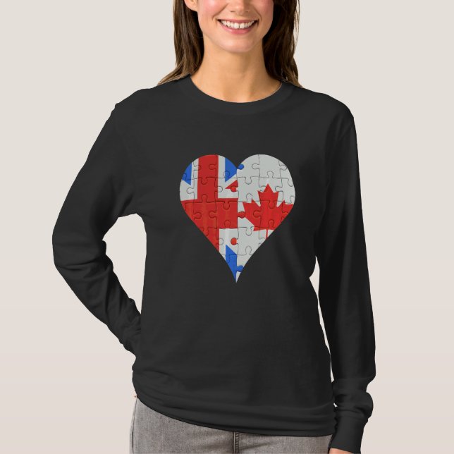 British Canadian Flagga Heart T Shirt (Framsida)