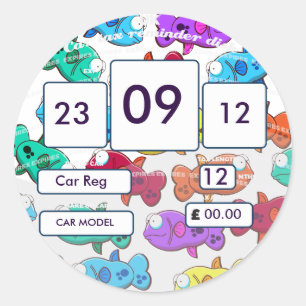 British Car Tax Reminder Sticker Tecknad Fish Runt Klistermärke