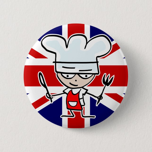 British chef cook button with cute cartoon knapp (Framsida)