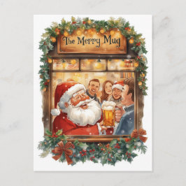British Christmas Card with Santa Claus at Pub Helg Vykort
