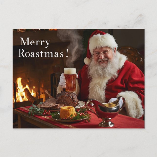British Christmas Card with Santa Claus at Pub Helg Vykort (Framsida)