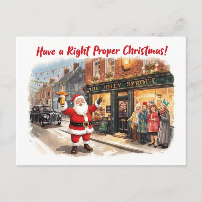 British Christmas Card with Santa Claus at Pub Helg Vykort (Framsida)