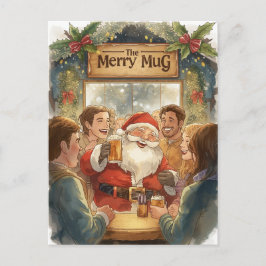 British Christmas Card with Santa Claus at Pub Helg Vykort
