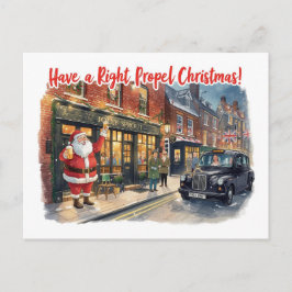 British Christmas Card with Santa Claus at Pub Helg Vykort