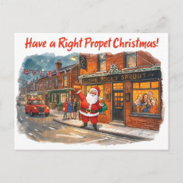 British Christmas Card with Santa Claus at Pub Helg Vykort