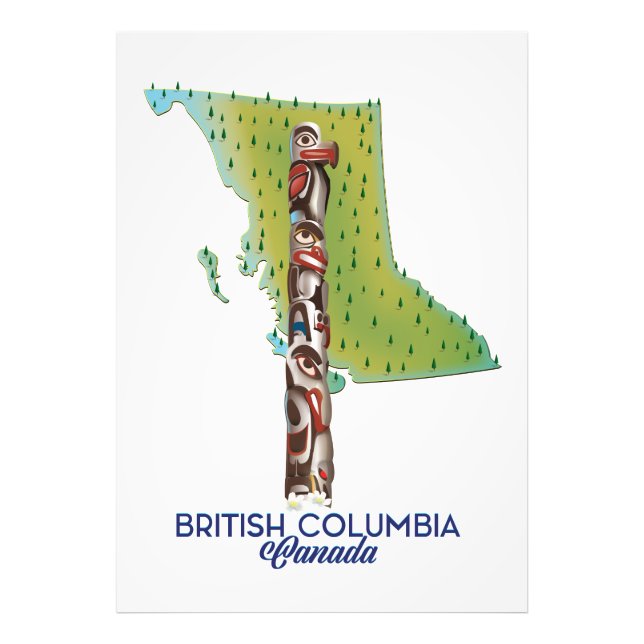 British Columbia Canada karta poster. Fototryck (Framsidan)