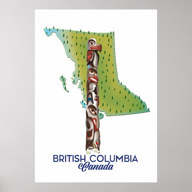 British Columbia Canada karta poster. Poster (Framsidan)