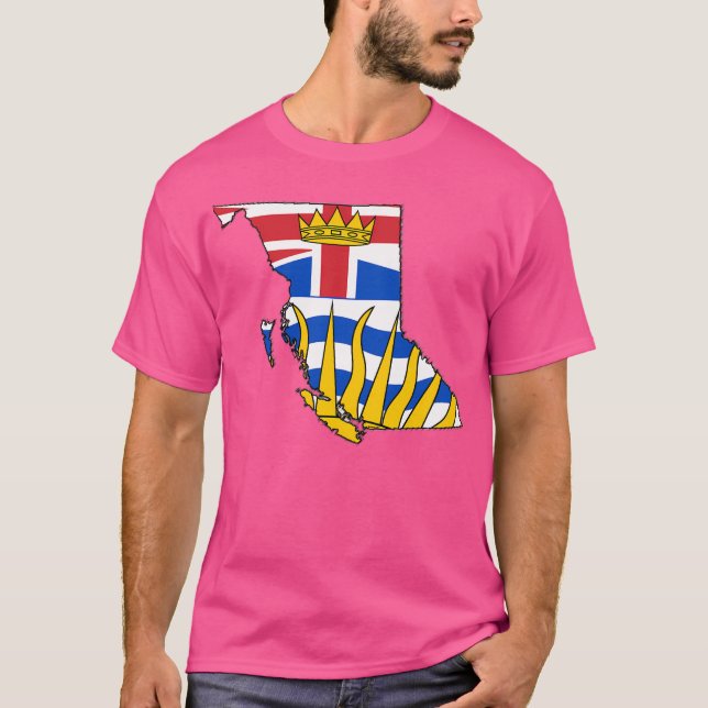 British Columbia Karta med British Columbian Flagg T Shirt (Framsida)