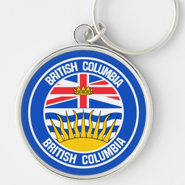 British Columbia Round Emblem Rund Silverfärgad Nyckelring (Framsidan)
