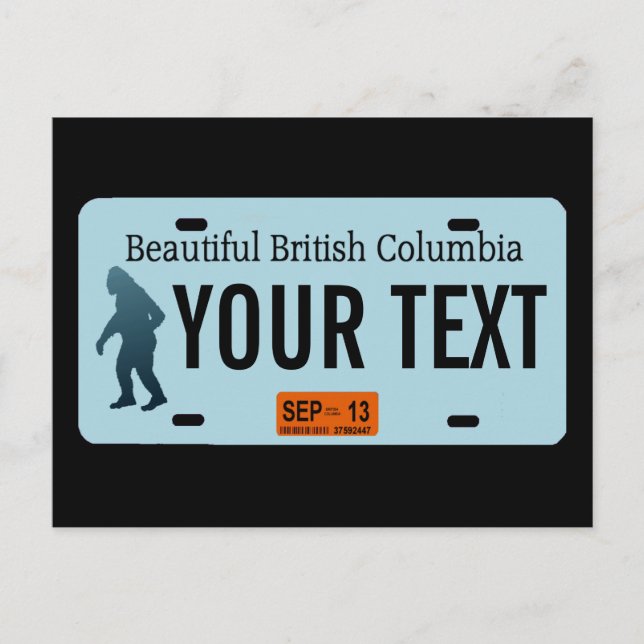 British Columbia Sasquatch License Plate Vykort (Framsida)