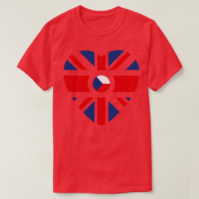 British Czech Multinational Patriot Flagga Heart T Shirt (Design framsida)