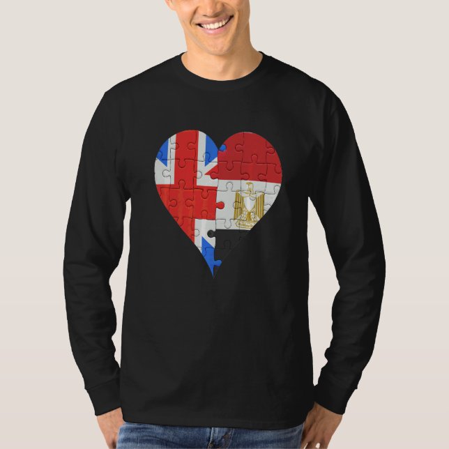 British Egyptian Flagga Heart T Shirt (Framsida)