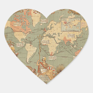 British Empire Vintage Victorian World Map Hjärtformat Klistermärke