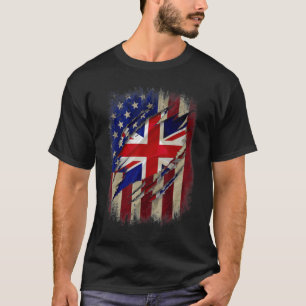 British English American Flagga British Roots Fami T Shirt