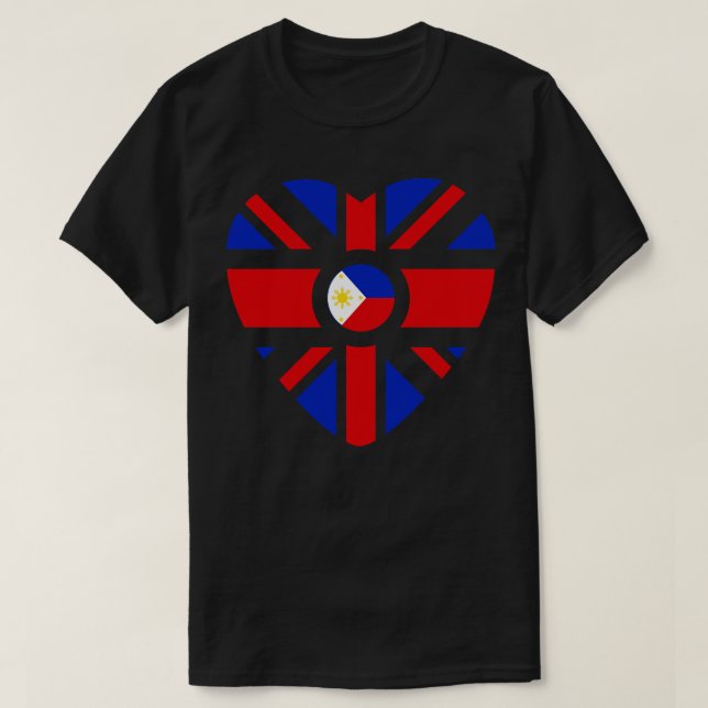 British Filipino Multinational Patriot Flagga Hear T Shirt (Design framsida)
