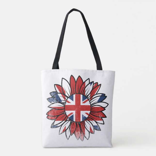 British Flag Sunflower Vintage Distressed Design Tygkasse (Baksida)