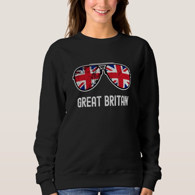 British Flag Union Jack Sunglasses England UK T Shirt (Framsida)