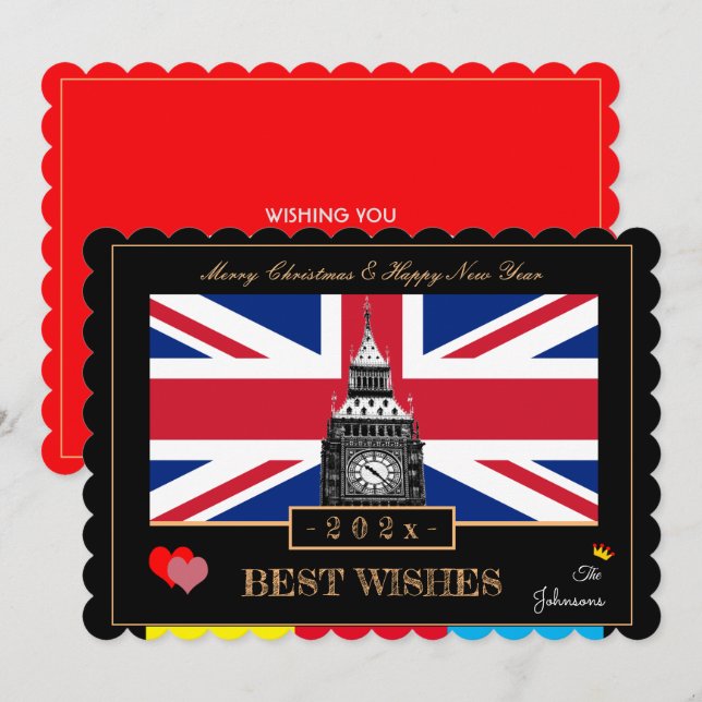 British Flagga & Big Ben 2026 Gott nytt år UK Julkort (Fram/baksida)