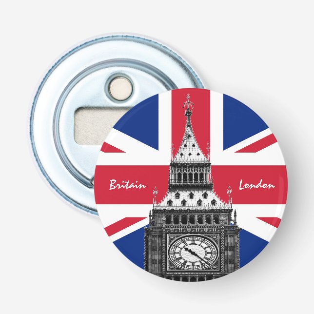 British Flagga & Big Ben - London, Storbritannien/ Flasköppnare (Framsidan)