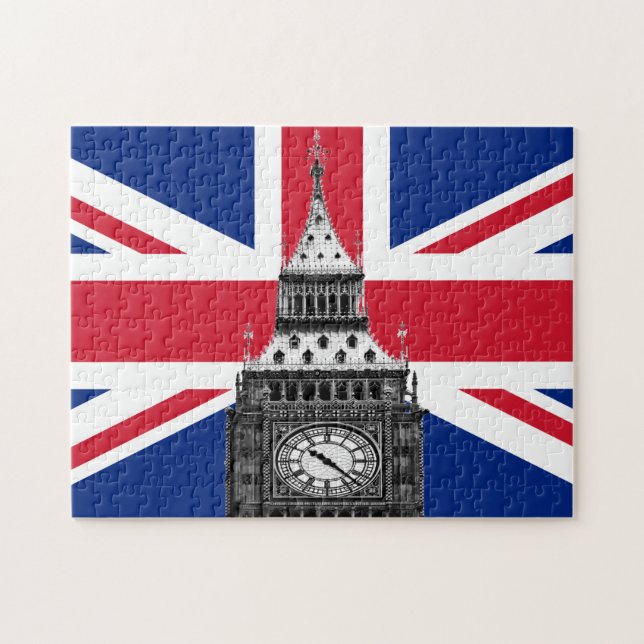 British Flagga & Big Ben - London, Storbritannien/ Pussel (Horisontell)