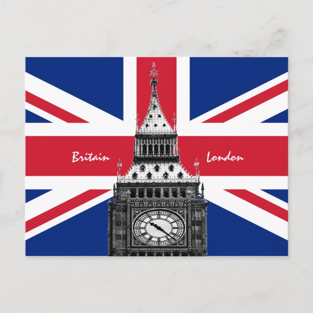 British Flagga & Big Ben - London, Storbritannien/ Vykort (Framsida)